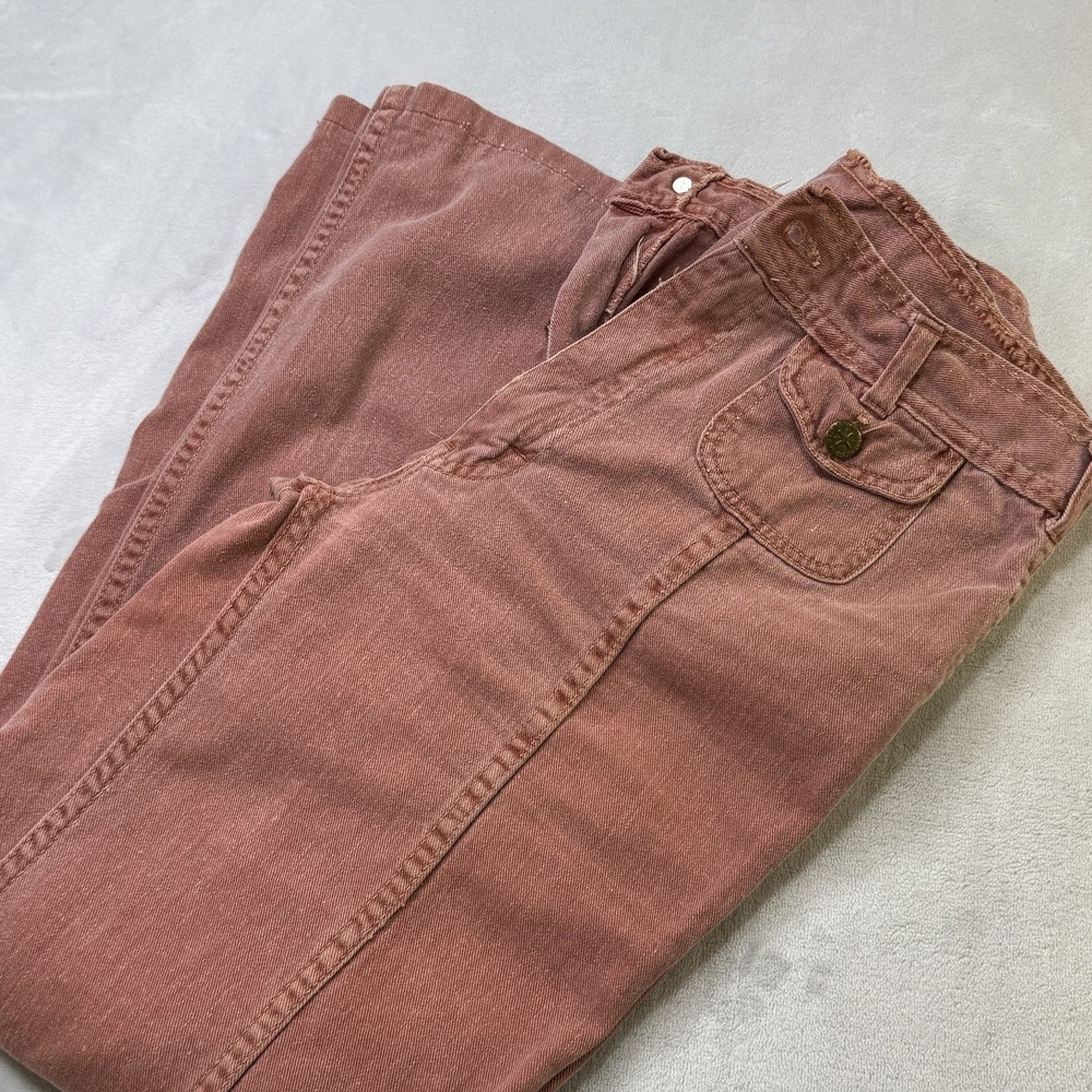 Brittania Vintage 70s Bell Bottom Jeans Rust Orange Flare High Rise 30x28